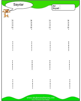 okul öncesi 1 sayısı çizgi çalışması